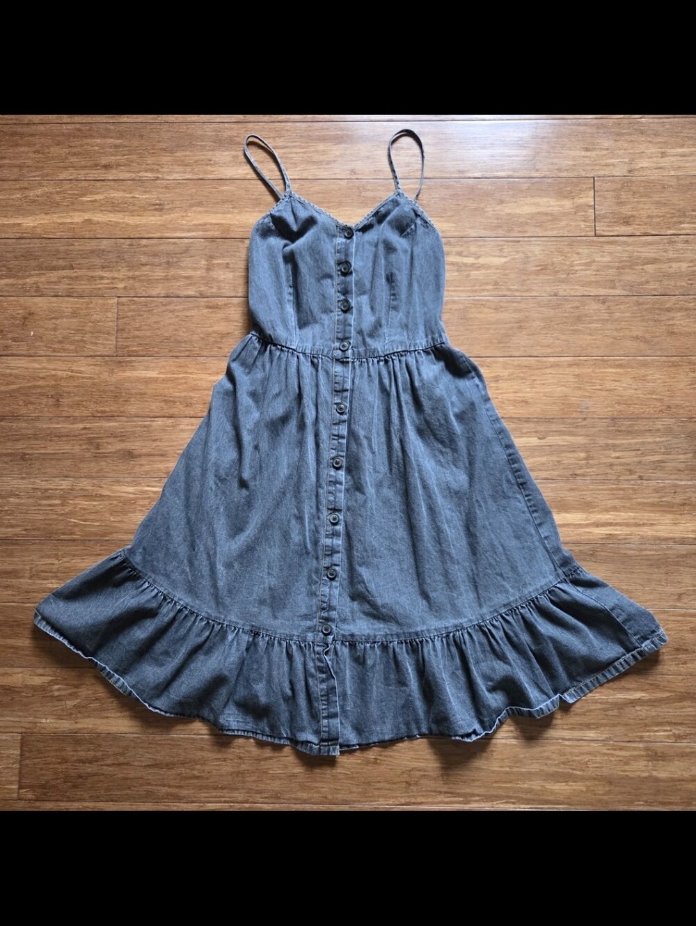Black Washed 100% Cotton Babydoll Midi Dress Fairy Grunge Boho Prairie Western S